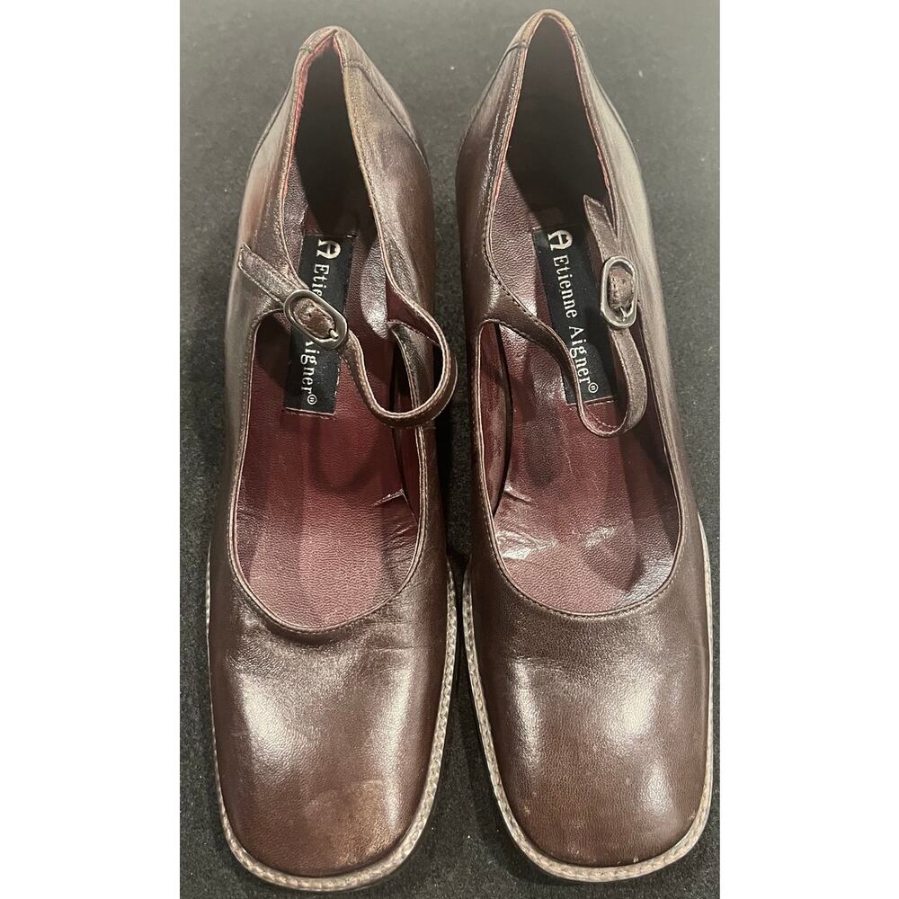 Etienne Aigner, Women's 6, Brown Leather Wedge Mary Jane, Tequina